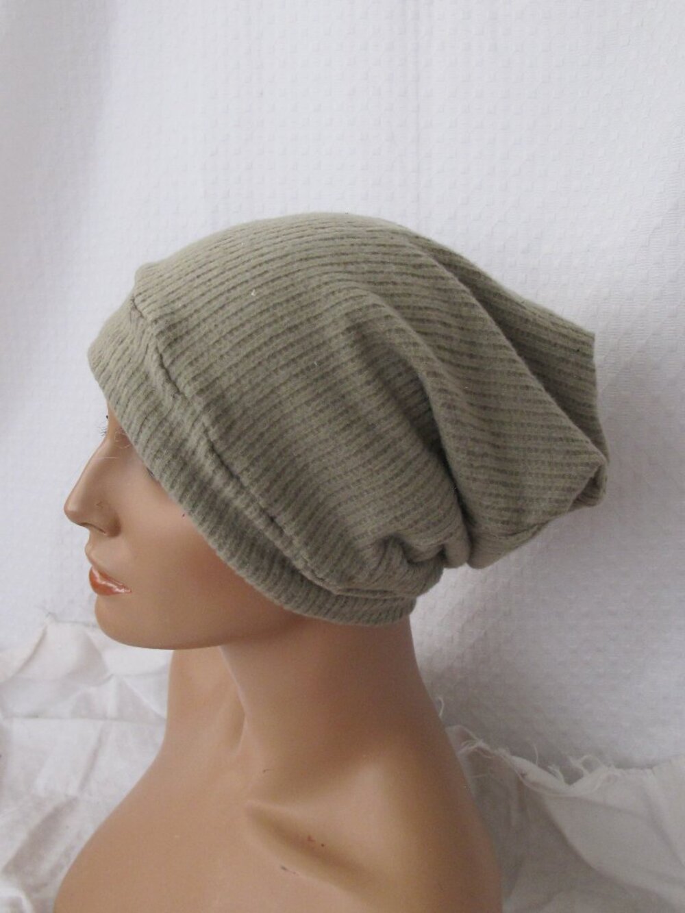 Handmade Khaki Green Slouch Beanie